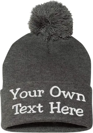 Custom Embroidered Beanie Men Women Unisex Cuffed Knit Pom Skull Cap Hat