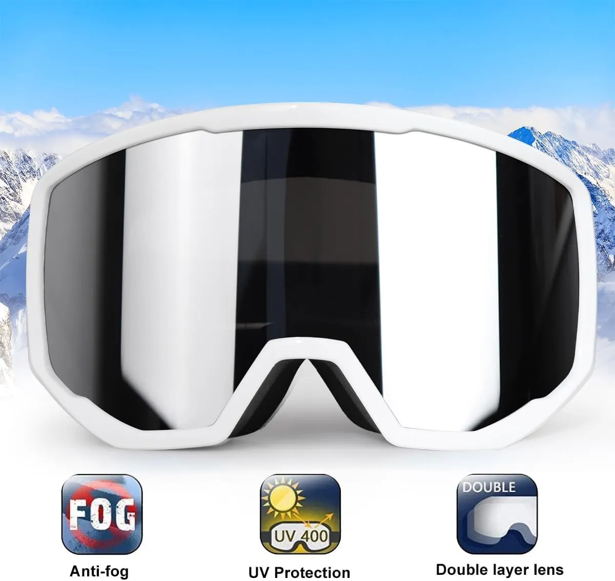 EXP VISION Ski/Snowboard Goggles for Men Women, OTG Snow Goggles Anti Fog UV Protection