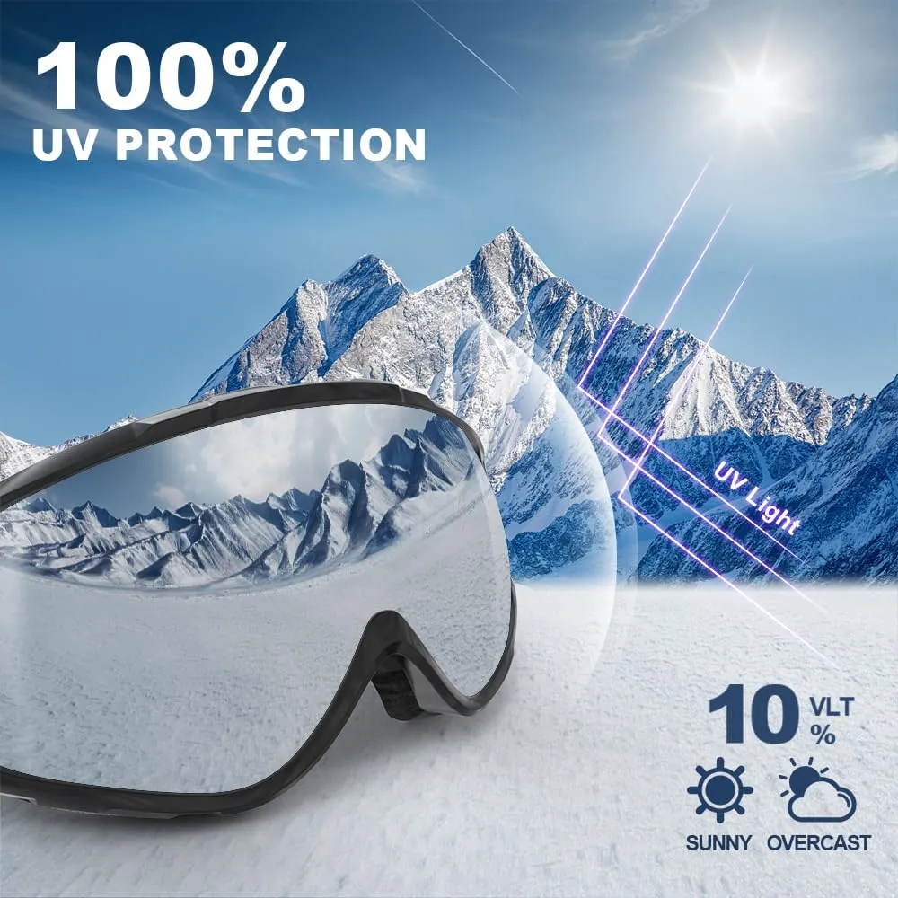 findway Ski Goggles OTG - Over Glasses Snow/Snowboard Goggles for Men, Women & Youth - 100% UV Protection