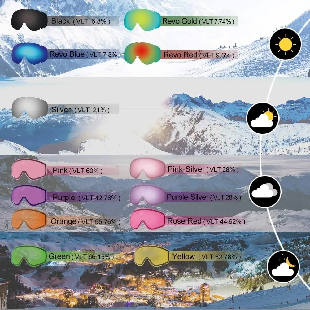 findway Ski Goggles OTG - Over Glasses Snow/Snowboard Goggles for Men, Women & Youth - 100% UV Protection