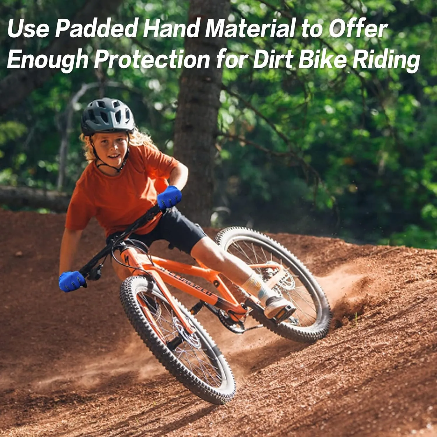 FINGER TEN Cycling Gloves Kids Boys Girls Youth Full Finger Pair Dirt Bike Riding, Children Toddler Touch Screen Mountain Road Bicycle Warm Cold Weather Gel Padded, Color Blue Orange