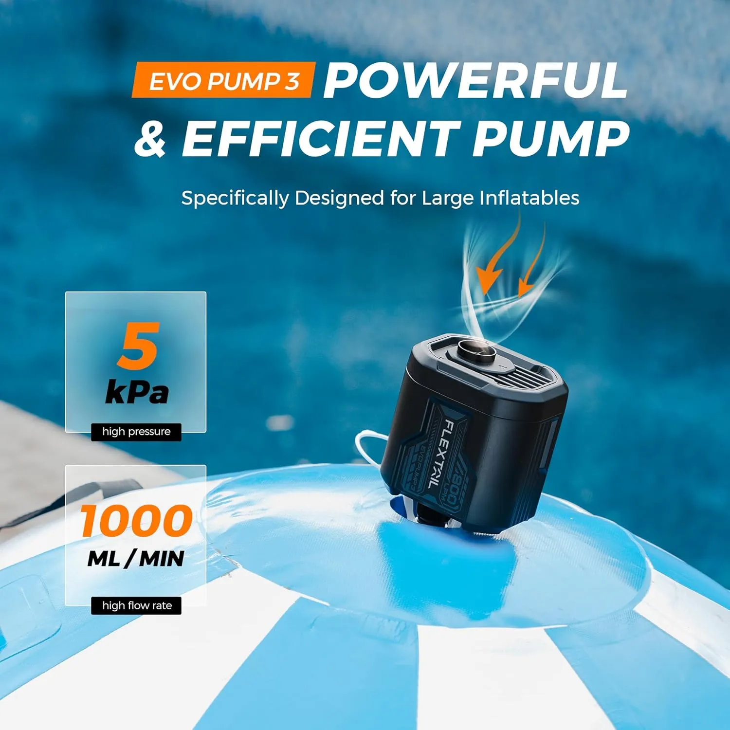 FLEXTAILGEAR 5KPa Air Mattress Pump,1000L/min Ultra Large Air Flow Air Pump for Inflatables, Rechargeable Inflatable Bed Pumps -Electric Air Pump for Kayaking Air Beds Sleeping Pads Pool Floats