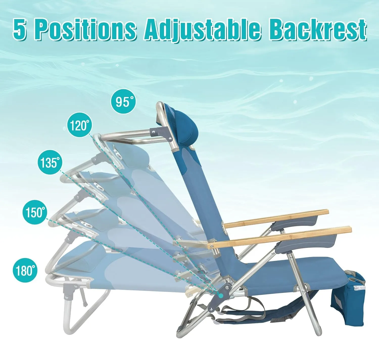 Folding Backpack Beach Chair 2 Pack Aluminum 5-Position with Samll Camping Table Bamboo Lay Flat Lounge Chair Outdoor for Adults with Insulated Cooler Bag