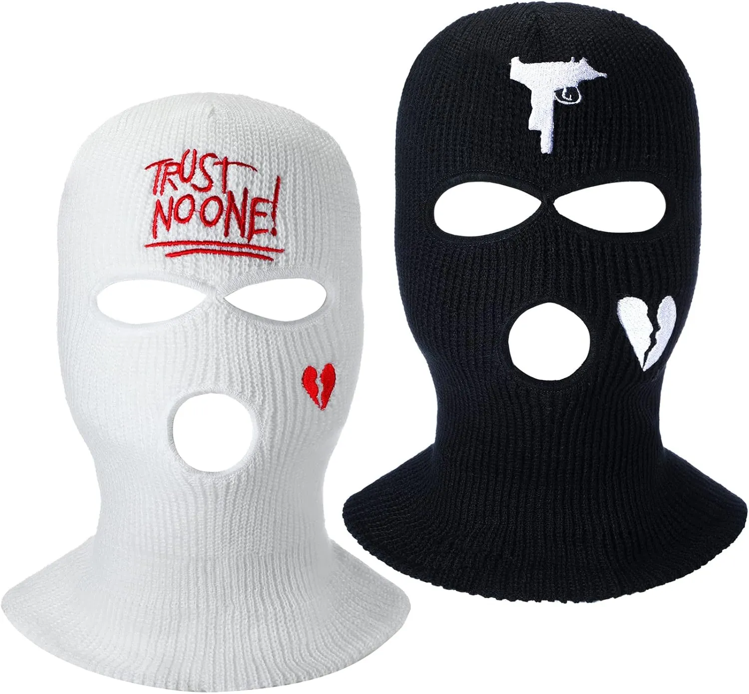 Handepo 2 Pcs 3 Hole Ski Mask Winter Warm Balaclava Full Face Knit Ski Hat Mask Knitted Full Face Cover for Men Women