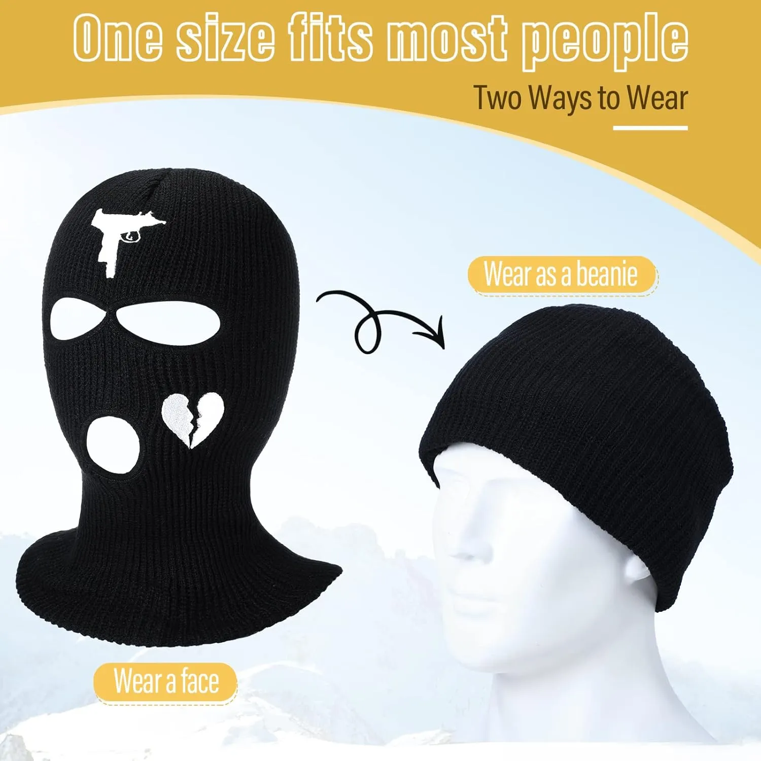Handepo 2 Pcs 3 Hole Ski Mask Winter Warm Balaclava Full Face Knit Ski Hat Mask Knitted Full Face Cover for Men Women