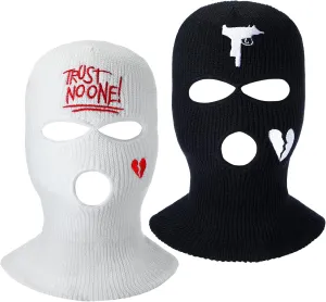 Handepo 2 Pcs 3 Hole Ski Mask Winter Warm Balaclava Full Face Knit Ski Hat Mask Knitted Full Face Cover for Men Women