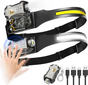 Headlamp Rechargeable 2PCS, 230 Wide Beam Detachable Headlamp Flashlight, LED Headlight Motion Sensor, 9 Mode for Outdoor Camping Fishing Running Hiking
