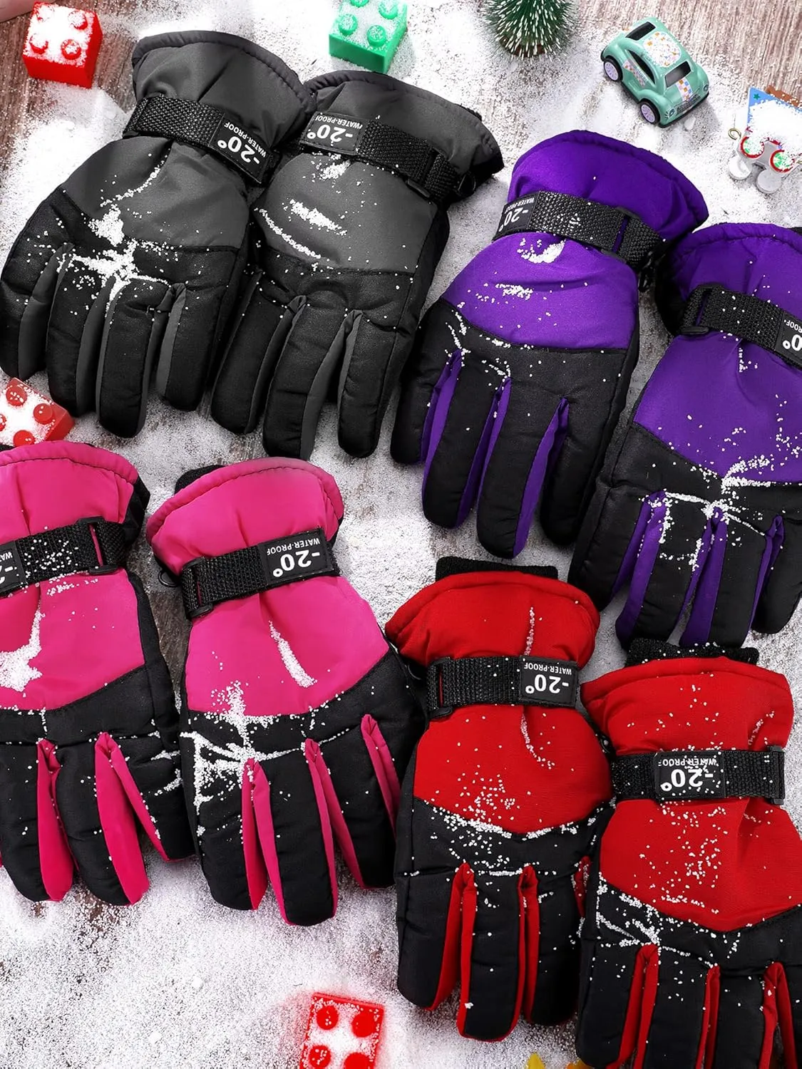 Hicarer 4 Pairs Winter Gloves for Kids Waterproof Snow Ski Gloves Warm Unisex Camouflage Clothes for Cold Weather Girls Boys Children