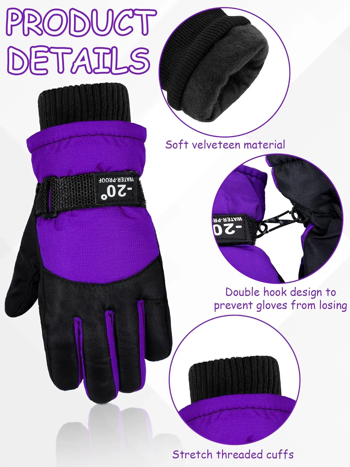 Hicarer 4 Pairs Winter Gloves for Kids Waterproof Snow Ski Gloves Warm Unisex Camouflage Clothes for Cold Weather Girls Boys Children