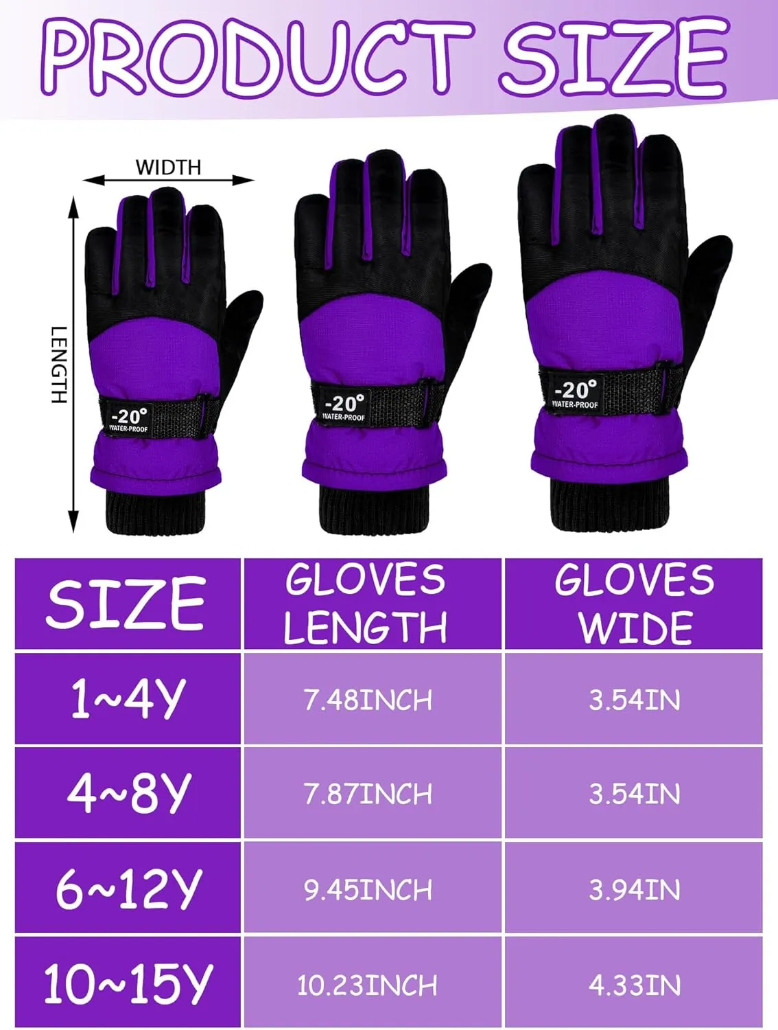 Hicarer 4 Pairs Winter Gloves for Kids Waterproof Snow Ski Gloves Warm Unisex Camouflage Clothes for Cold Weather Girls Boys Children