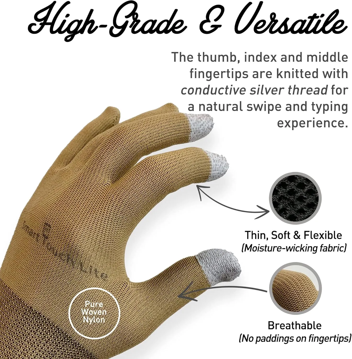 INDOOR/Outdoor Touchscreen Gloves, Comfort Barrier, SILVER Thread