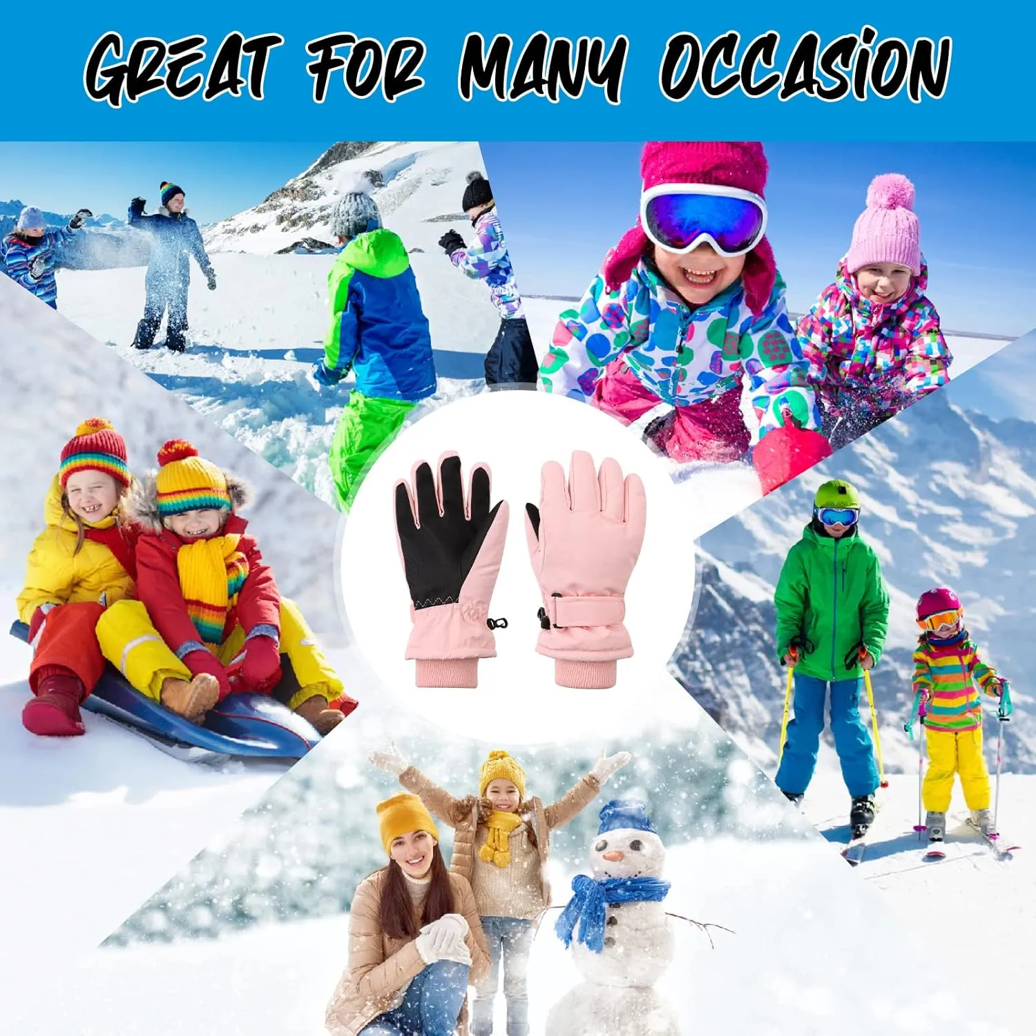 JANGANNSA Winter Kids Ski Gloves Boys Girls Cold Weather Snow Glove Waterproof Ski Snowboard Gloves with Fleece Lining