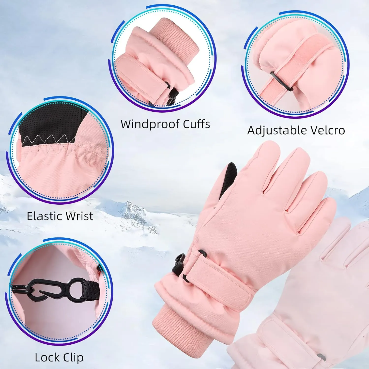 JANGANNSA Winter Kids Ski Gloves Boys Girls Cold Weather Snow Glove Waterproof Ski Snowboard Gloves with Fleece Lining