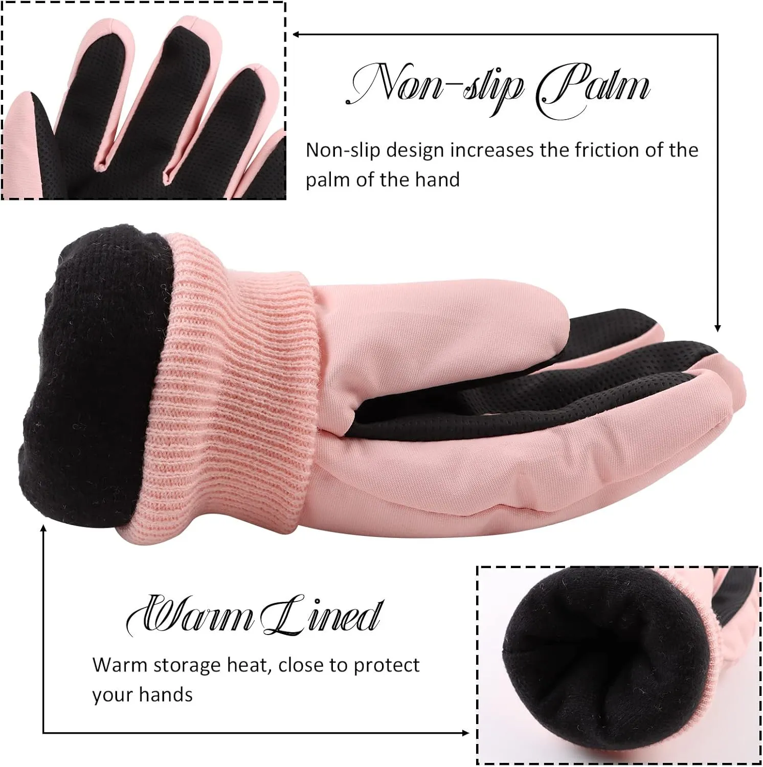 JANGANNSA Winter Kids Ski Gloves Boys Girls Cold Weather Snow Glove Waterproof Ski Snowboard Gloves with Fleece Lining