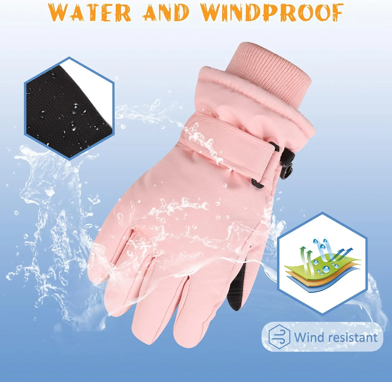 JANGANNSA Winter Kids Ski Gloves Boys Girls Cold Weather Snow Glove Waterproof Ski Snowboard Gloves with Fleece Lining
