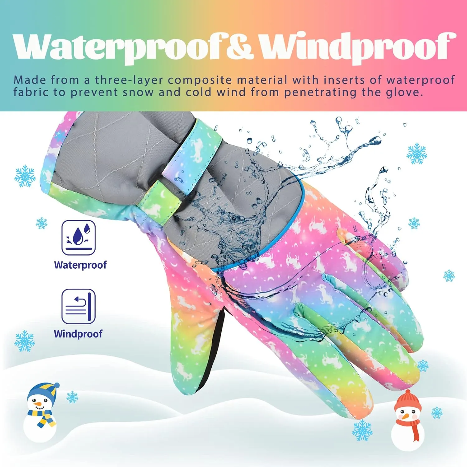 Kids Gloves Winter Snow Gloves Waterproof Ski Gloves for Girls, Toddler Snow Gloves Outdoor Snowboard Gloves