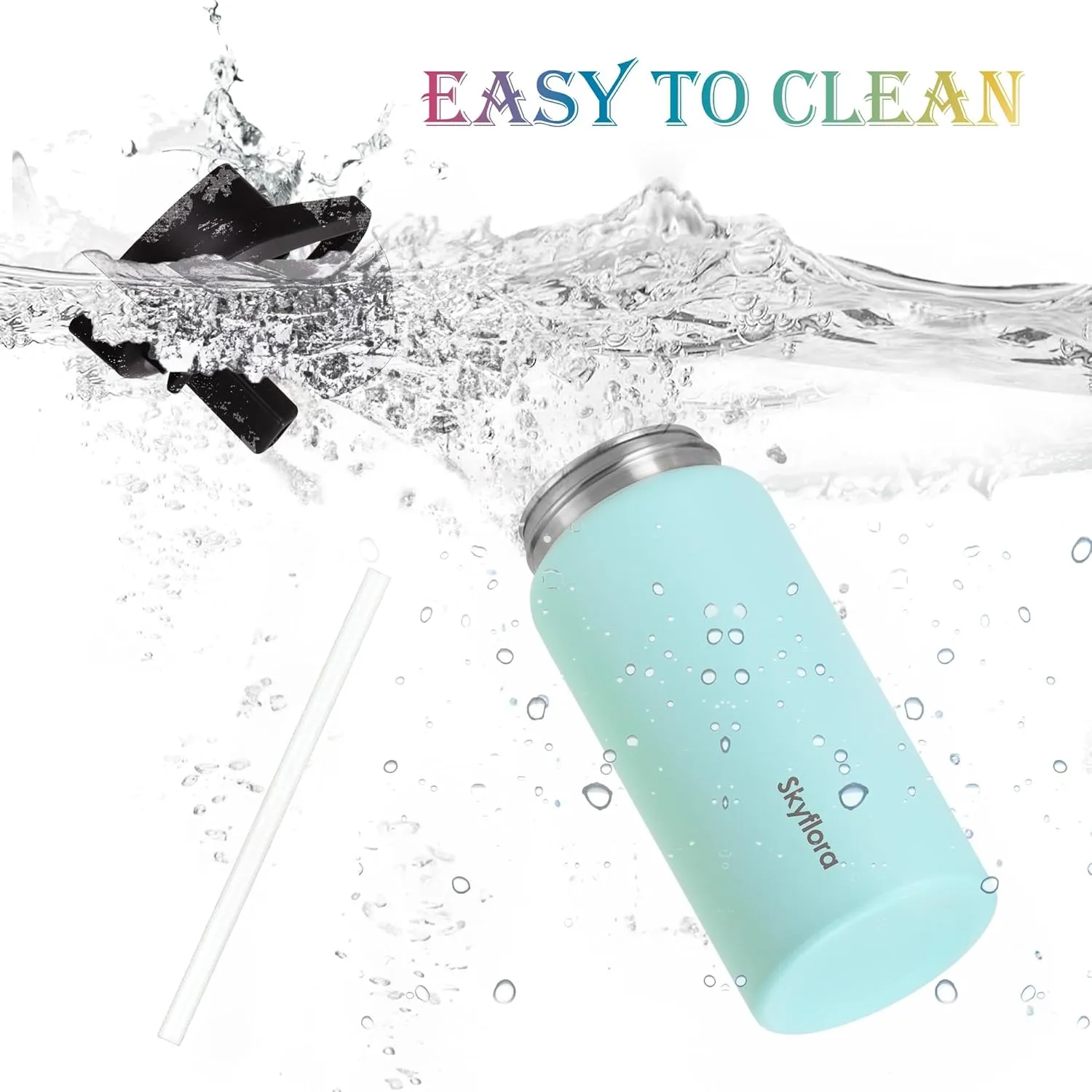 Kids Water Bottle with Straw 2 Pack, 16oz Water Bottles Bulk, Single Wall 18/8 Stainless Steel, Dishwasher Safe & Leakproof, Reusable Gift for Girls Boys to School Sports Travel Camping, Pink & Green
