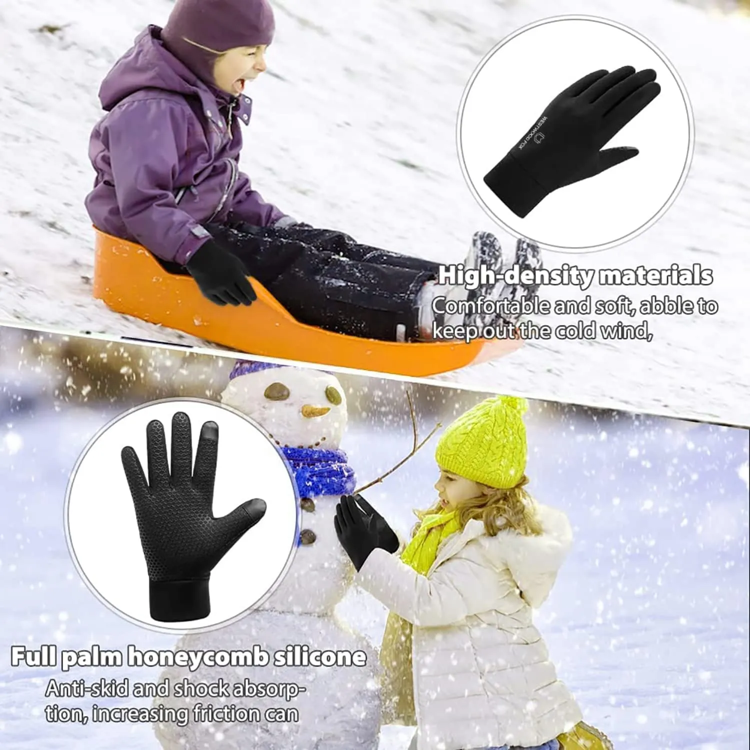 Kids Winter Thermal Cycling Gloves Boys Girls Flexible Grip Touchscreen Cycling Bike Gloves for Children Running Ski Anti-Slip Mitts