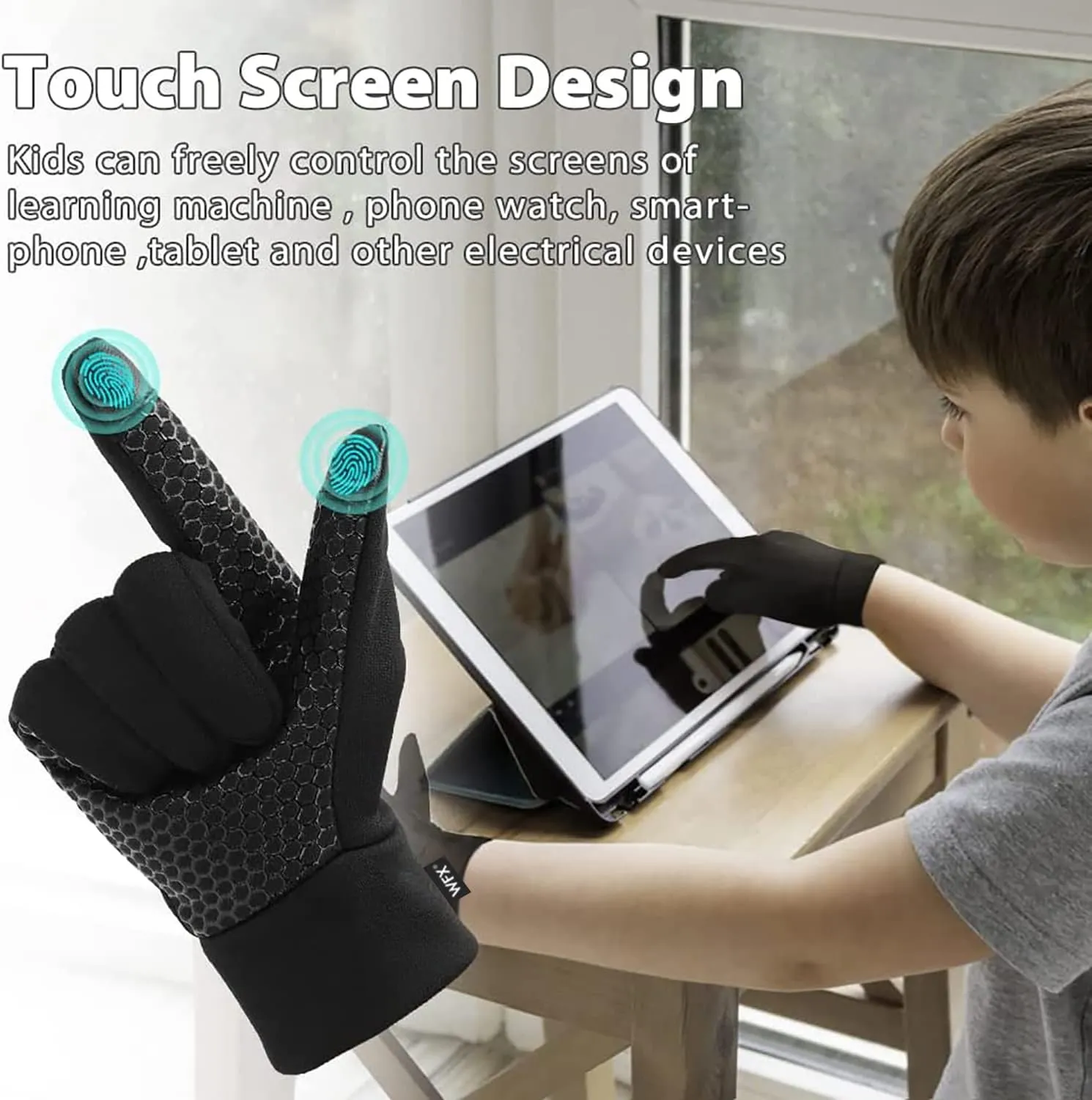 Kids Winter Thermal Cycling Gloves Boys Girls Flexible Grip Touchscreen Cycling Bike Gloves for Children Running Ski Anti-Slip Mitts