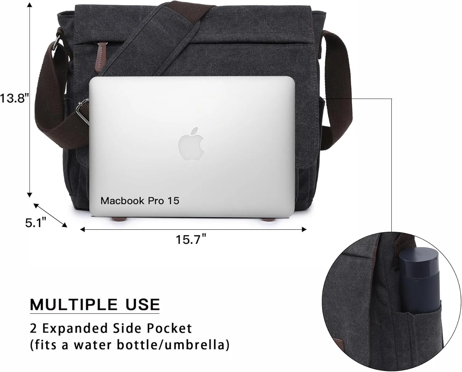 Large Vintage Canvas Messenger Shoulder Bag Travel Crossbody Purse Briefcase Business Bag for 15inch Laptop