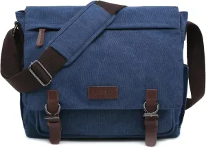 Large Vintage Canvas Messenger Shoulder Bag Travel Crossbody Purse Briefcase Business Bag for 15inch Laptop