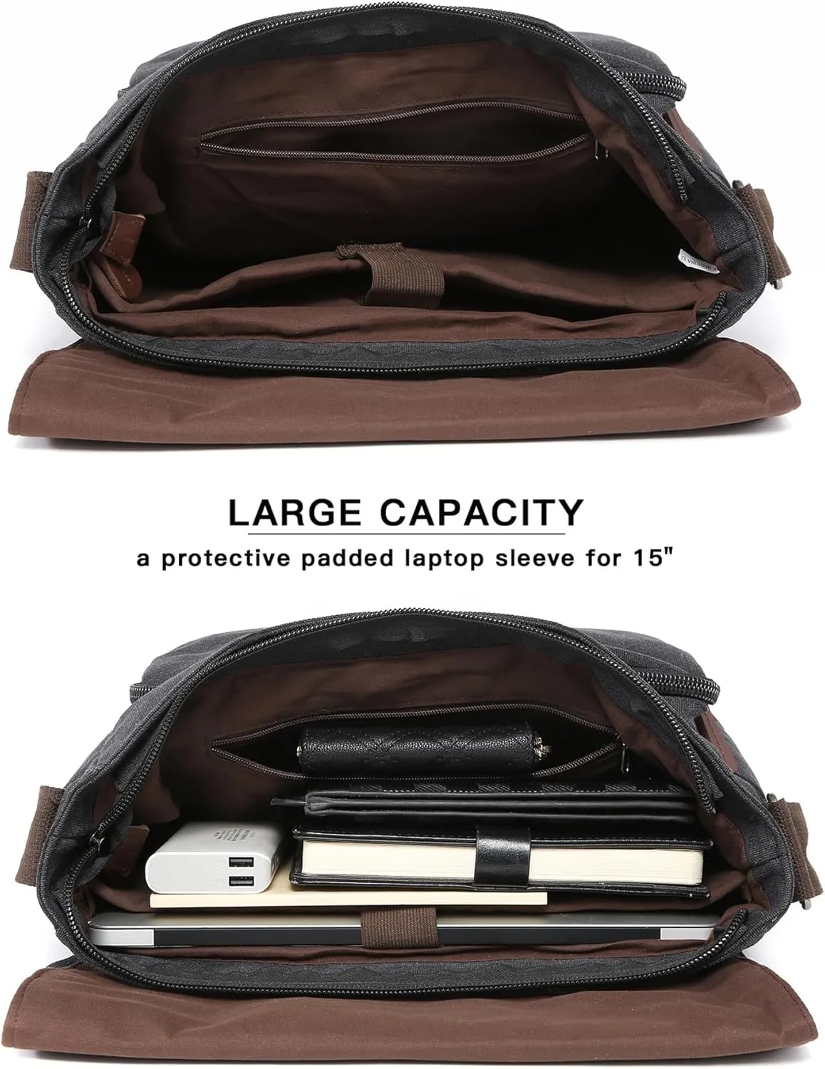Large Vintage Canvas Messenger Shoulder Bag Travel Crossbody Purse Briefcase Business Bag for 15inch Laptop