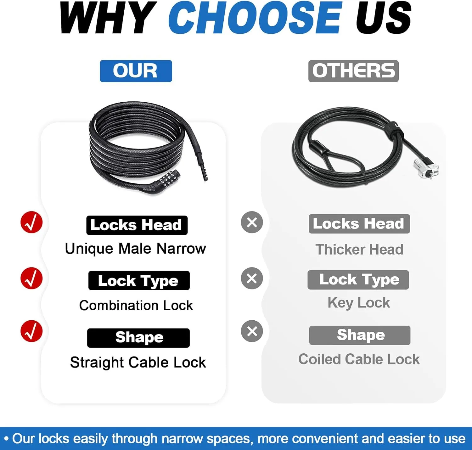 Long Cable Lock, Extra Long Straight Bike Lock (5ft to 25ft) with Resettable Combination, Kayak Locks, Unique Thin end Cable Locks Suitable Kayak, Scooter, Paddle Boards, Canoe, Jet Ski