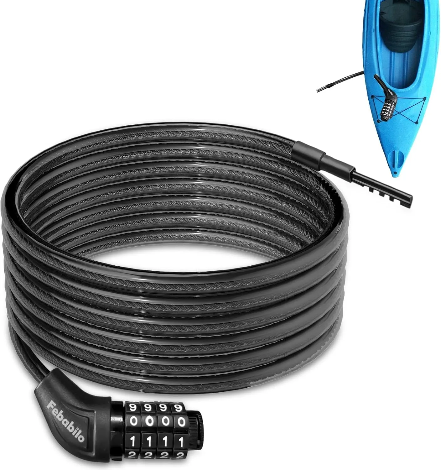 Long Cable Lock, Extra Long Straight Bike Lock (5ft to 25ft) with Resettable Combination, Kayak Locks, Unique Thin end Cable Locks Suitable Kayak, Scooter, Paddle Boards, Canoe, Jet Ski