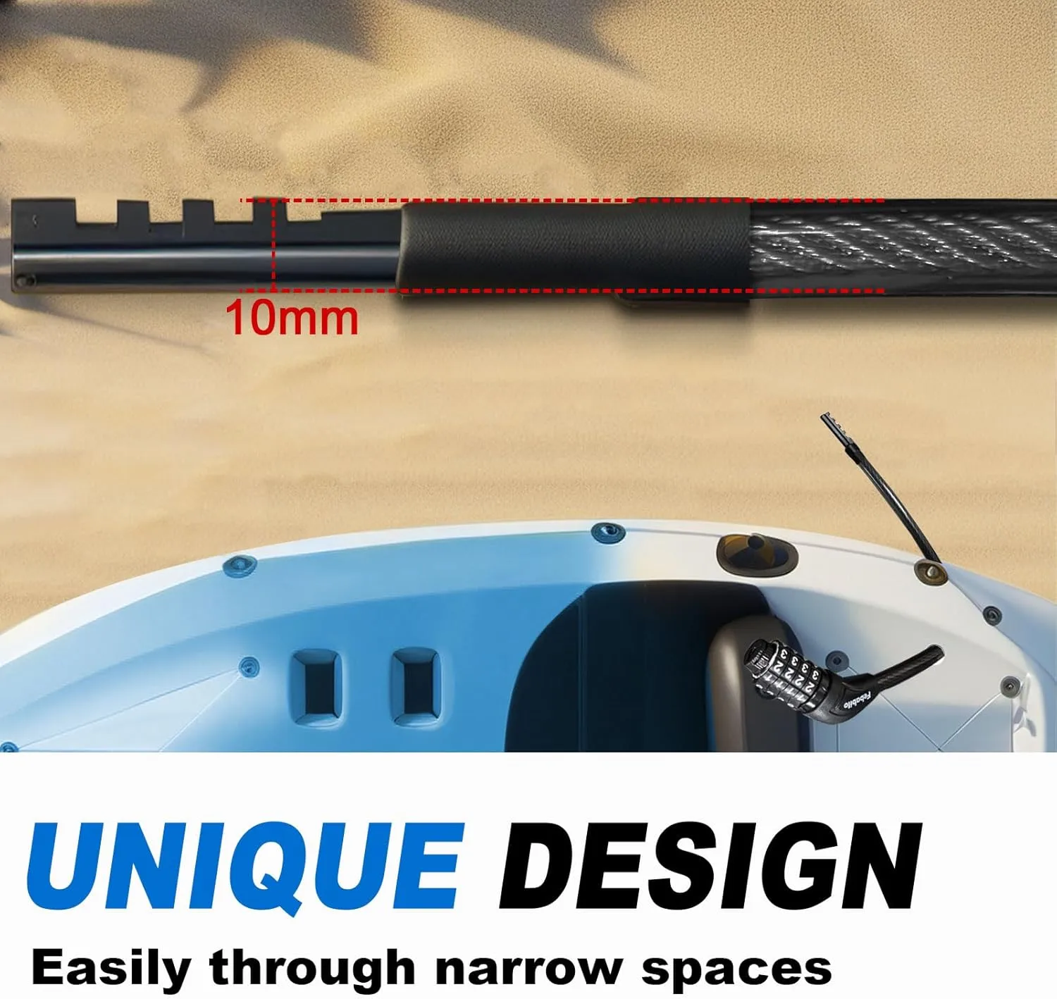 Long Cable Lock, Extra Long Straight Bike Lock (5ft to 25ft) with Resettable Combination, Kayak Locks, Unique Thin end Cable Locks Suitable Kayak, Scooter, Paddle Boards, Canoe, Jet Ski