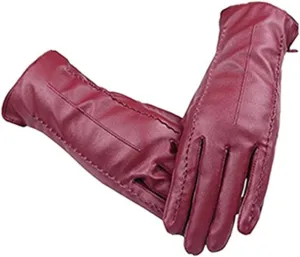 Long Keeper Women's Touchscreen Texting Driving Winter Warm PU Leather Gloves 