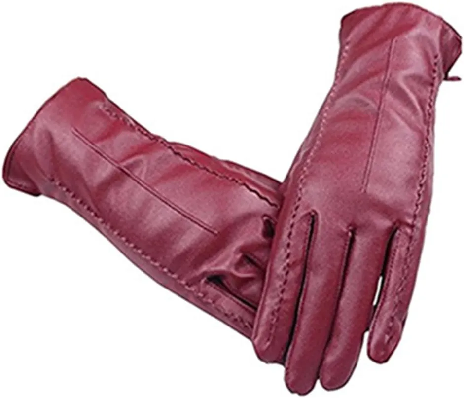 Long Keeper Women's Touchscreen Texting Driving Winter Warm PU Leather Gloves 