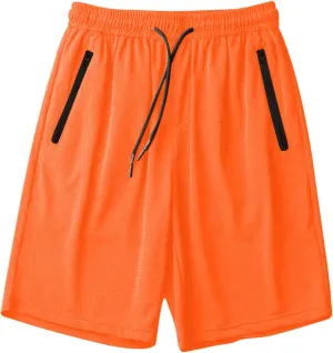 Mens Gym Shorts Mesh Breathable Quick-Dry Basketball Shorts Lightweight Running Sport Half Pants with Zipper Pockets
