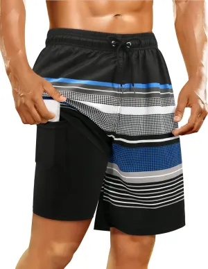 Mens Swim Trunks with Compression Liner Mens Bathing Suit 9 Inch Quick Dry Mens Board Shorts Swimwear Mens Swim Shorts