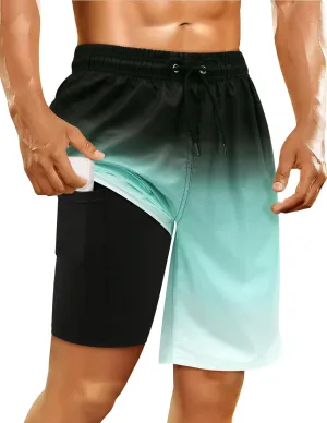 Mens Swim Trunks with Compression Liner Mens Bathing Suit 9 Inch Quick Dry Mens Board Shorts Swimwear Mens Swim Shorts