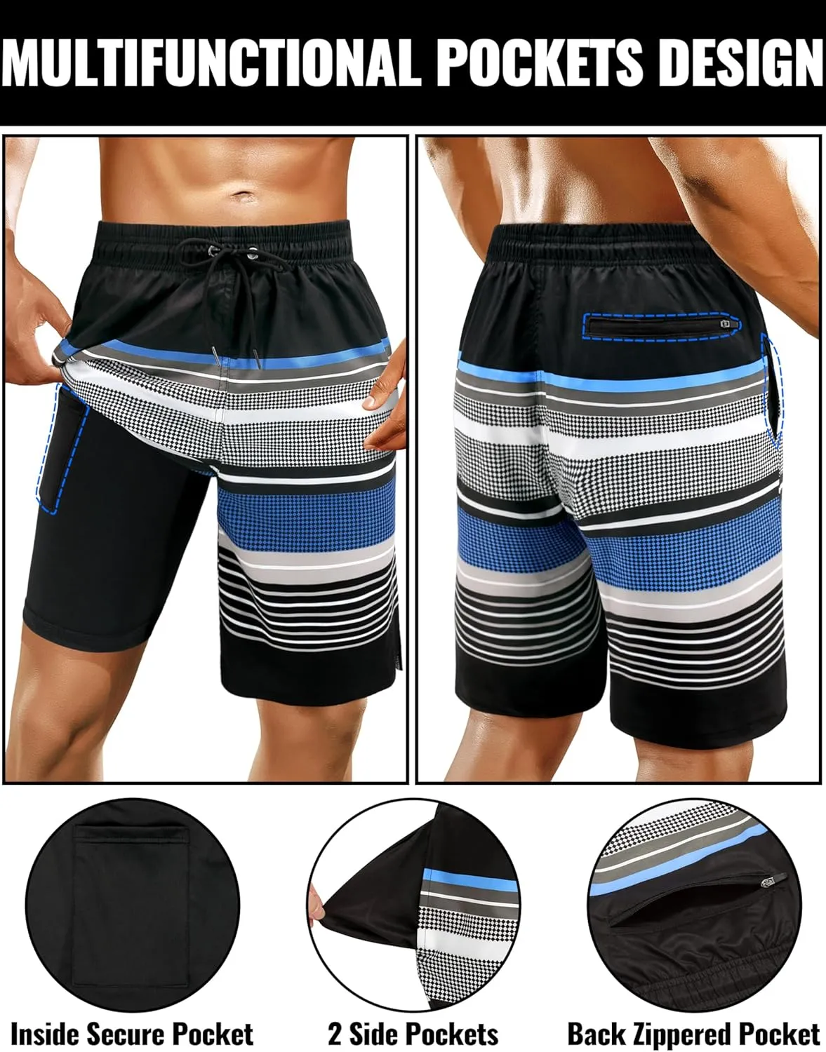 Mens Swim Trunks with Compression Liner Mens Bathing Suit 9 Inch Quick Dry Mens Board Shorts Swimwear Mens Swim Shorts