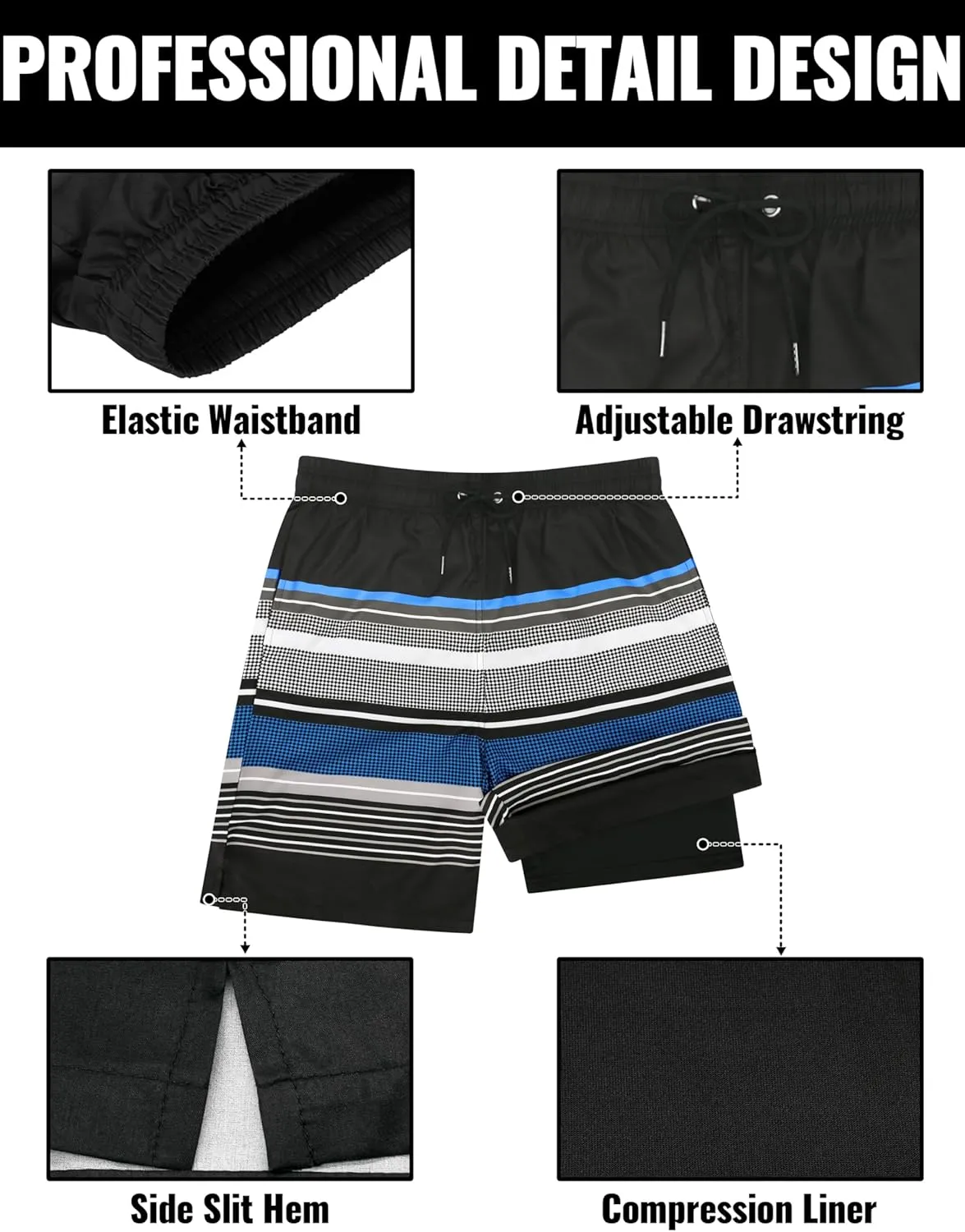 Mens Swim Trunks with Compression Liner Mens Bathing Suit 9 Inch Quick Dry Mens Board Shorts Swimwear Mens Swim Shorts