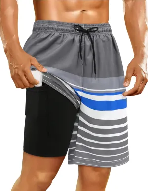 Mens Swim Trunks with Compression Liner Mens Bathing Suit 9 Inch Quick Dry Mens Board Shorts Swimwear Mens Swim Shorts