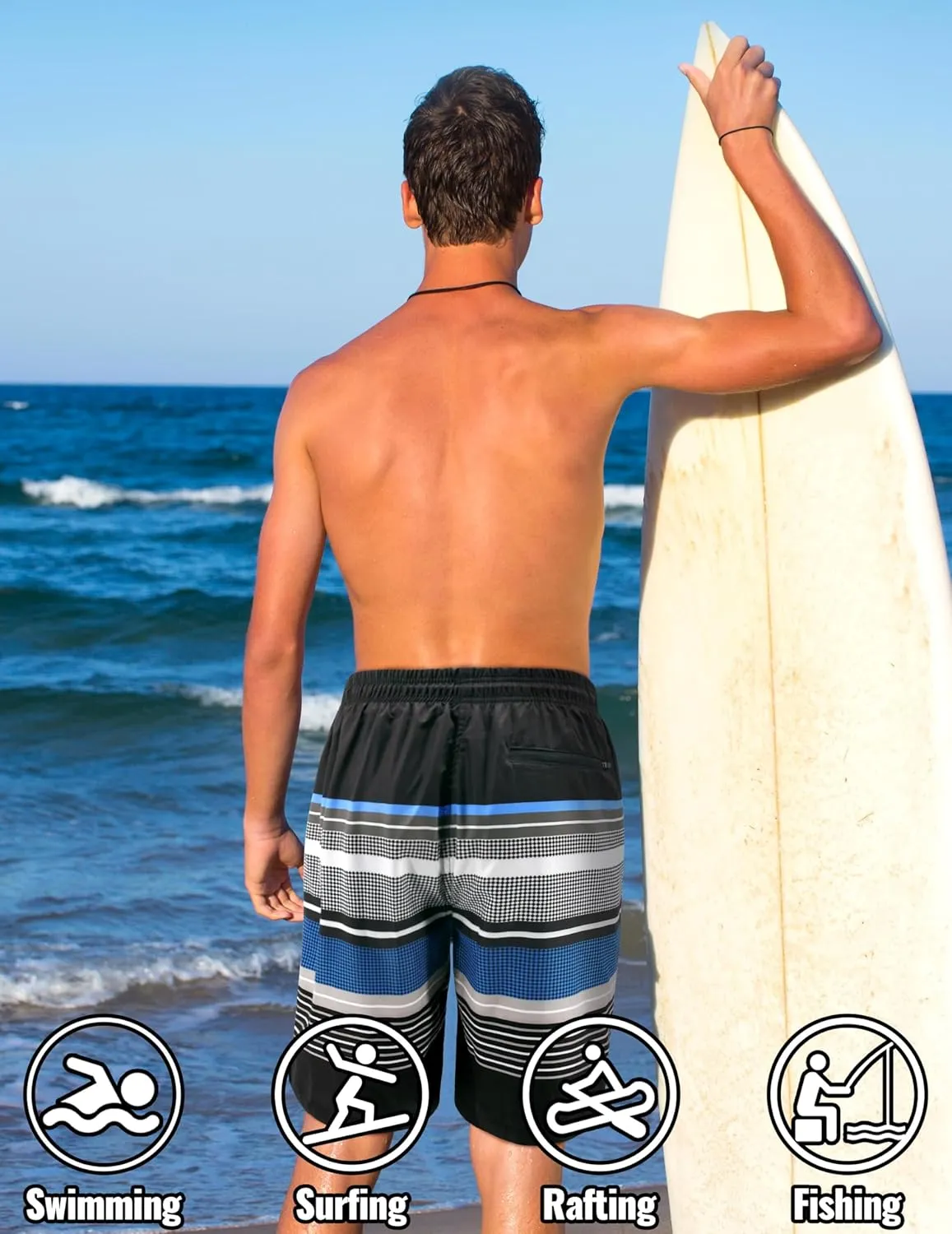 Mens Swim Trunks with Compression Liner Mens Bathing Suit 9 Inch Quick Dry Mens Board Shorts Swimwear Mens Swim Shorts