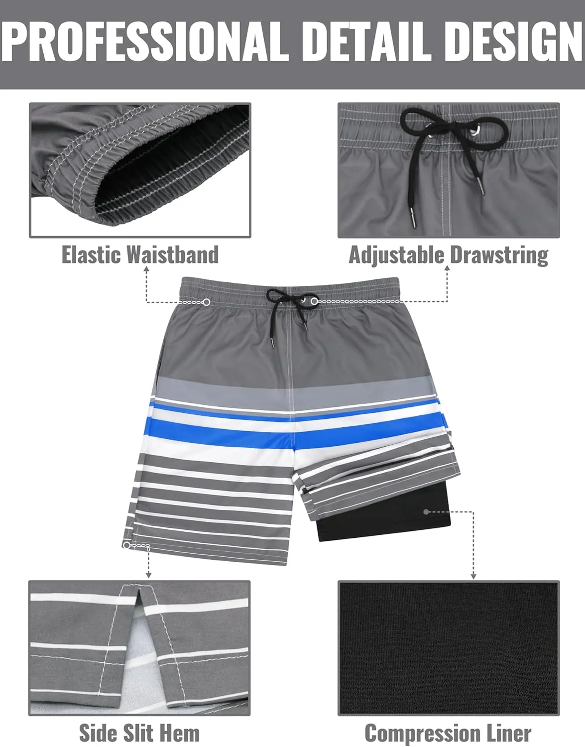 Mens Swim Trunks with Compression Liner Mens Bathing Suit 9 Inch Quick Dry Mens Board Shorts Swimwear Mens Swim Shorts