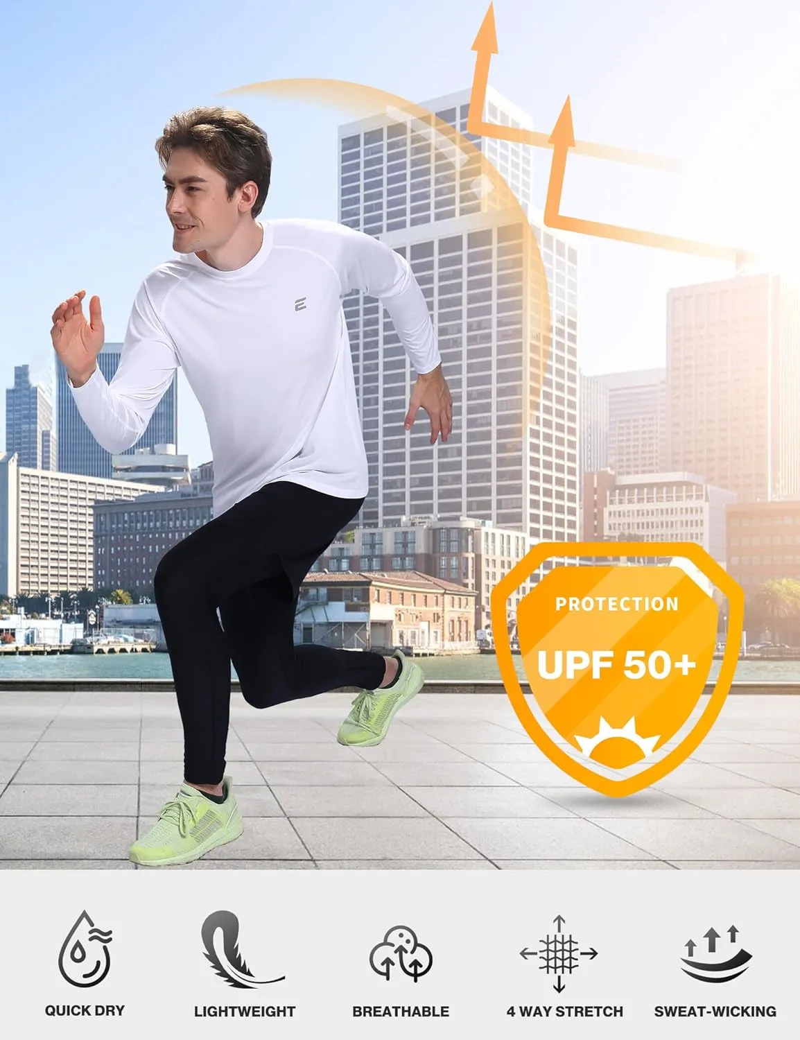 Men's UPF 50  Sun Protection Shirts UV SPF Long Sleeve Rash Guard Fishing Swim Shirt Quick Dry