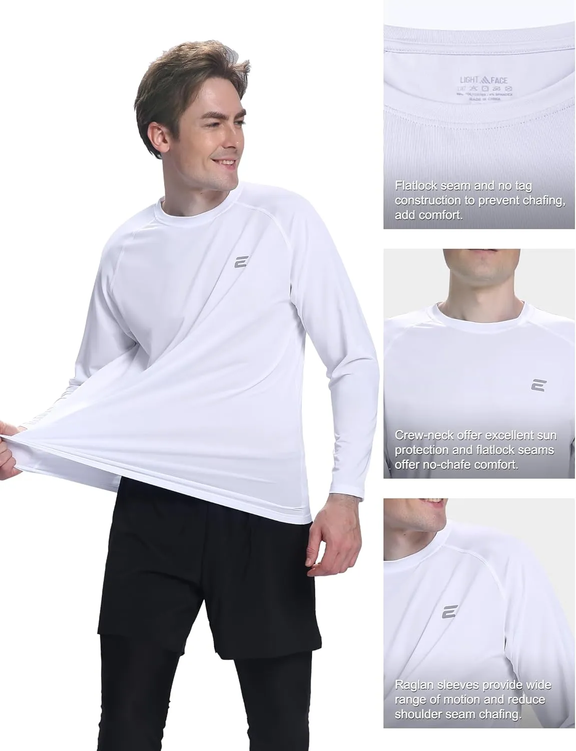 Men's UPF 50  Sun Protection Shirts UV SPF Long Sleeve Rash Guard Fishing Swim Shirt Quick Dry
