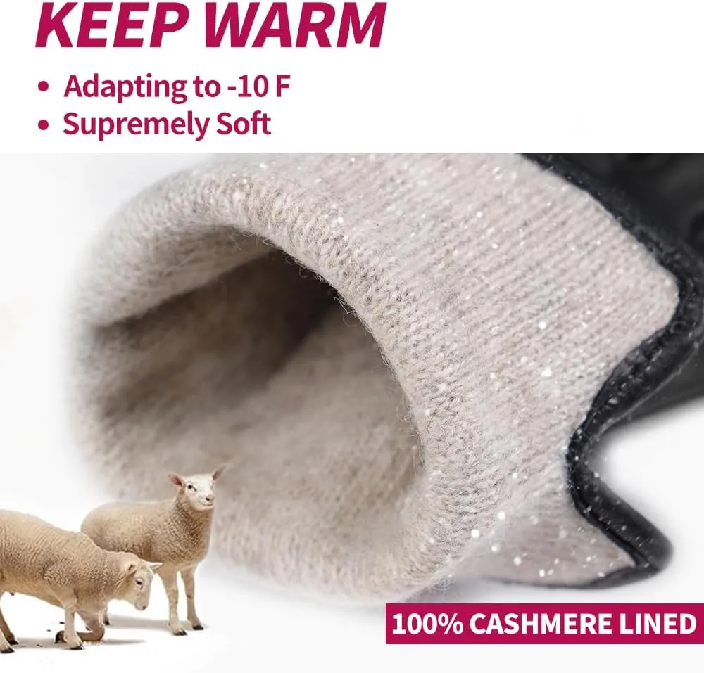 MGGMOKAY Womens Leather Gloves Winter Warm Touchscreen Gloves with Cashmere Lined