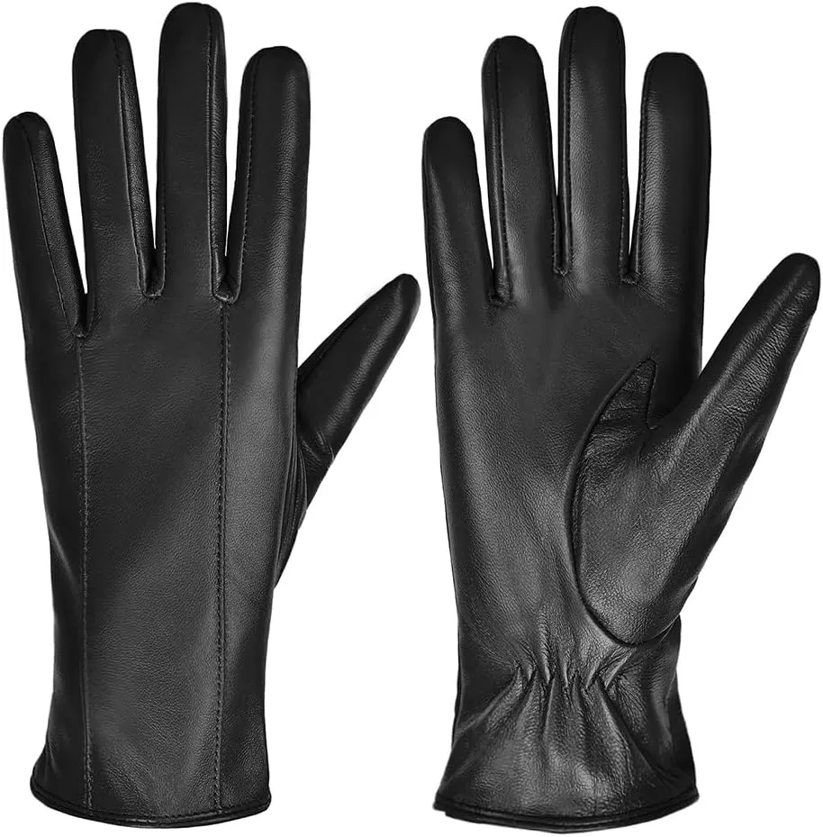 MGGMOKAY Womens Leather Gloves Winter Warm Touchscreen Gloves with Cashmere Lined