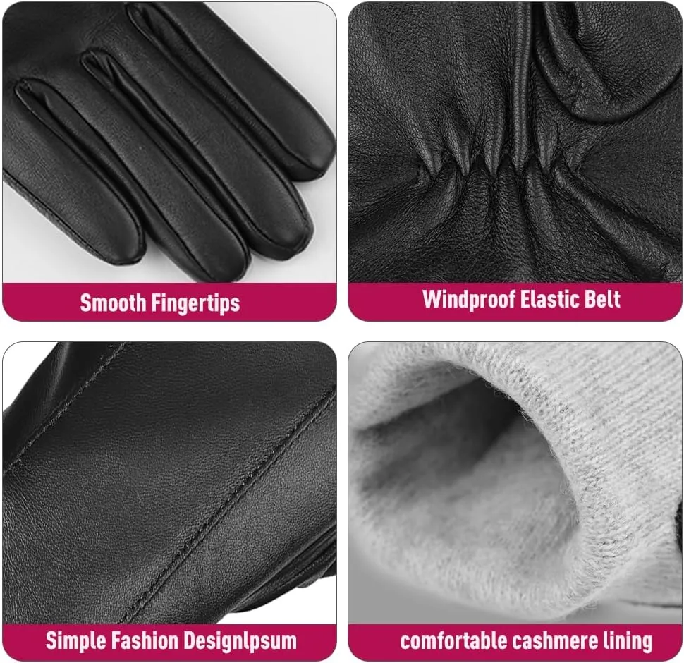 MGGMOKAY Womens Leather Gloves Winter Warm Touchscreen Gloves with Cashmere Lined