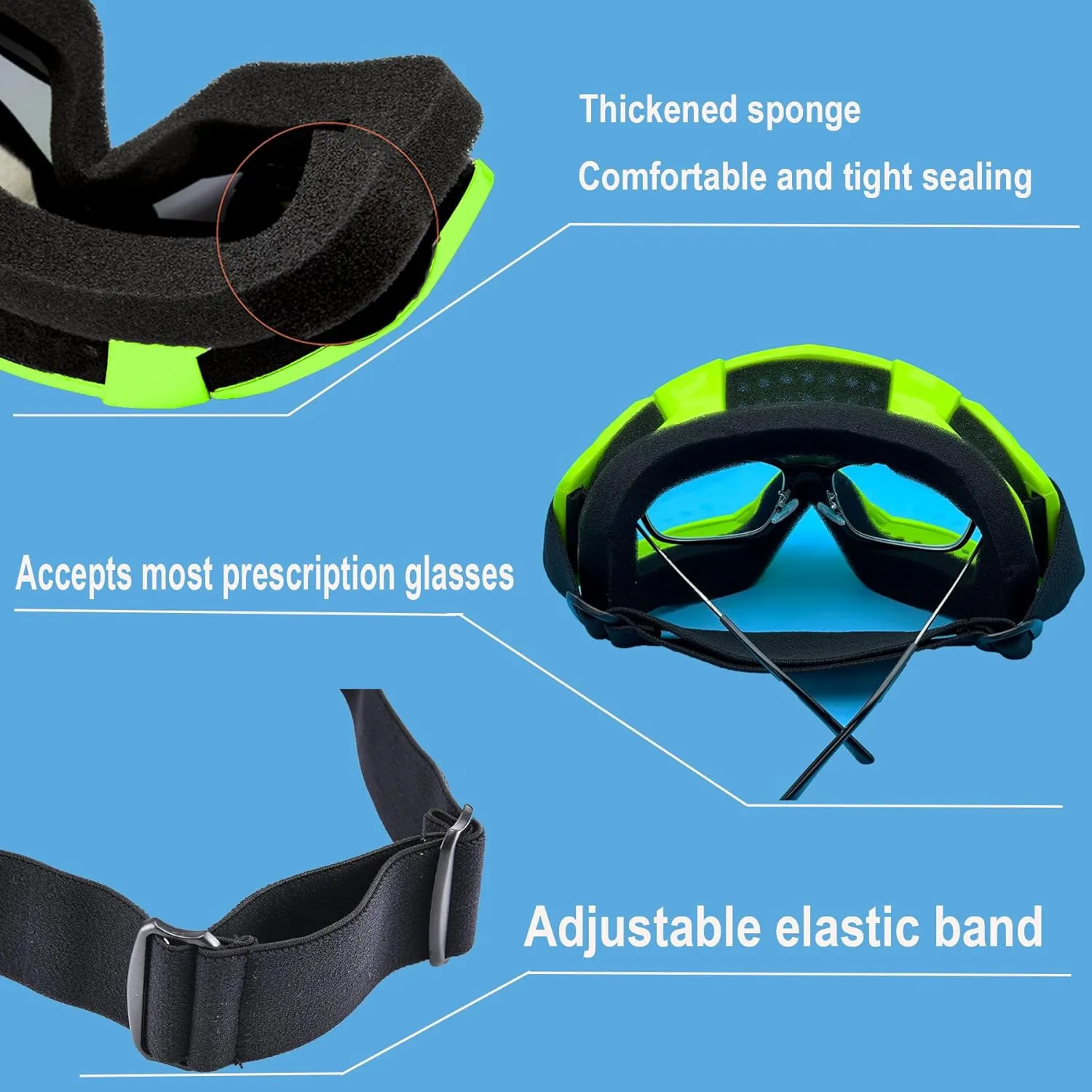Motorcycle Goggles Dirt Bike ATV Off-Road Riding Motocross Glasses with Sun UV Protection Neck Gaiter Face Cover
