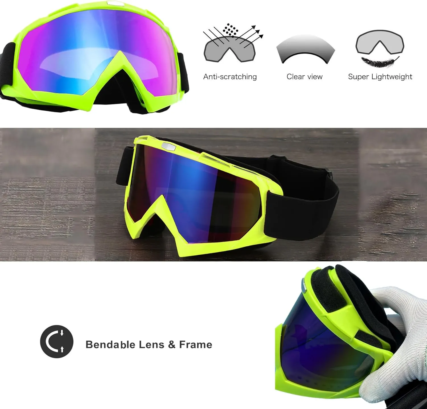 Motorcycle Goggles Dirt Bike ATV Off-Road Riding Motocross Glasses with Sun UV Protection Neck Gaiter Face Cover