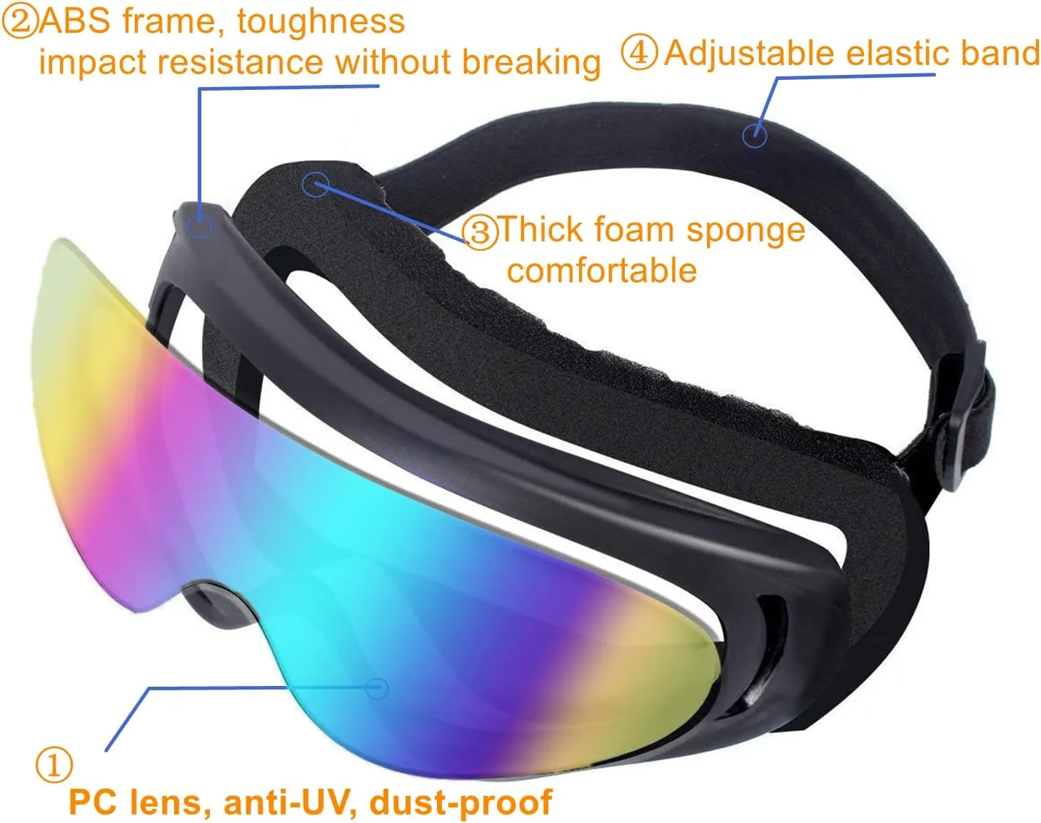 Motorcycle Goggles,4 Pack Dirt Bike ATV Motocross Riding Offroad Protective with 4 Pack Neck Breathable Bandana Mask for Men Women Kids Youth Adult