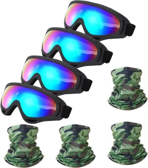 Motorcycle Goggles,4 Pack Dirt Bike ATV Motocross Riding Offroad Protective with 4 Pack Neck Breathable Bandana Mask for Men Women Kids Youth Adult