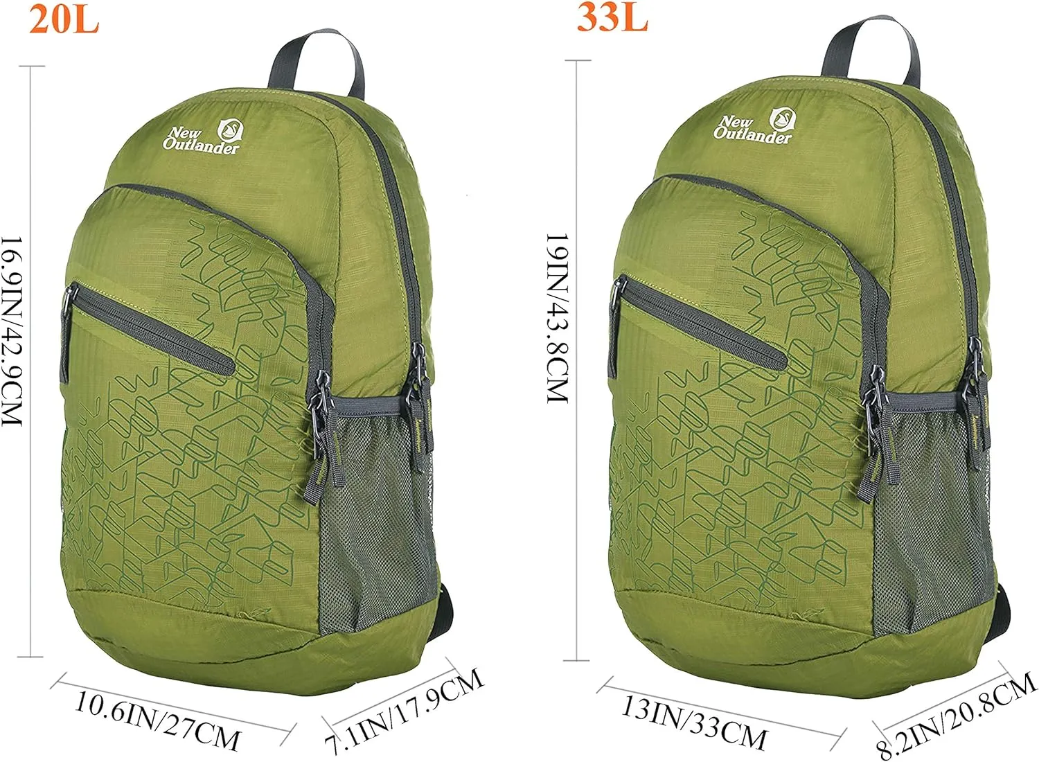 Outlander Packable Handy Lightweight Travel Hiking Backpack Daypack-Green-L