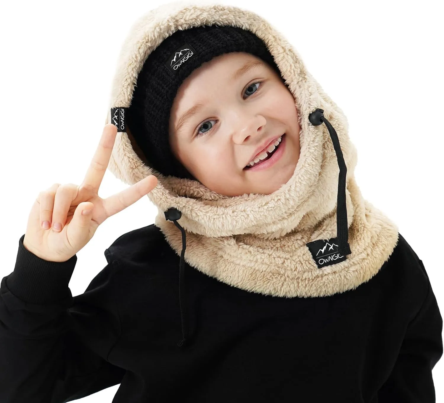 OWNGIGI Balaclava Ski Mask for Kids, Winter Windproof Face Mask for Cold Weather, Fleece Hooded Scarf Head Cover Neck Warmer